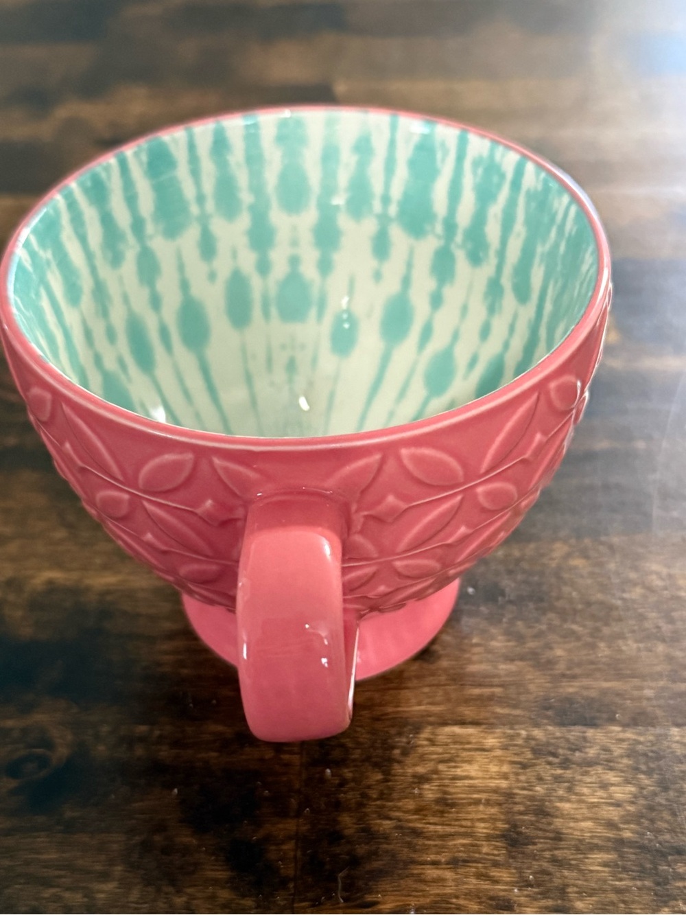 Coral Signature Housewares 14 fl oz Stoneware Footed Mug with Aqua Interior - Picture 4 of 9